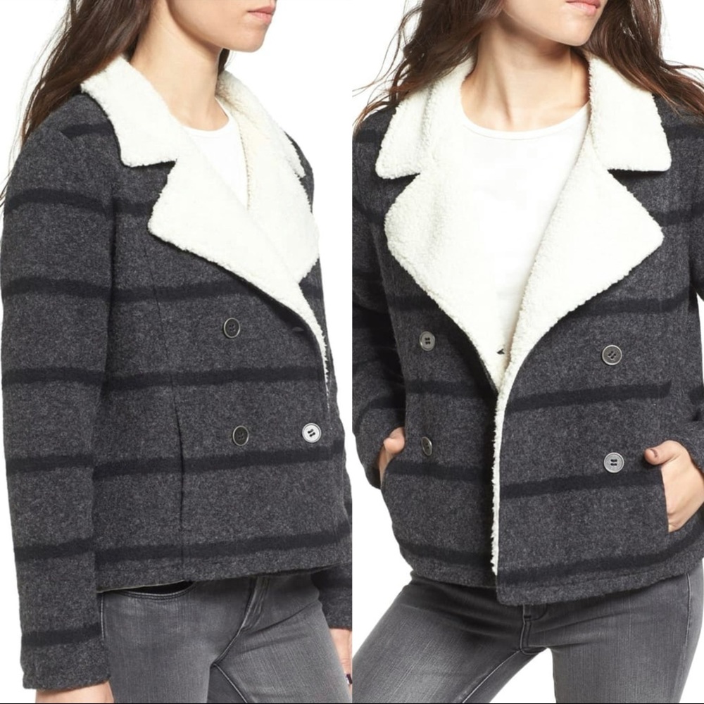 Amuse Society Stripe Sherpa Peacoat